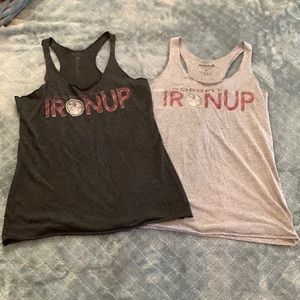 Lot of 2 Reebok Crossfit Iron Up Racerback Tanks M Gray Black Pre-owned